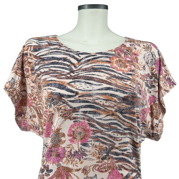 NWT Anthropologie Daily Practice Short Ruched Dress in Brown Motif Size Large - Picture 2 of 11